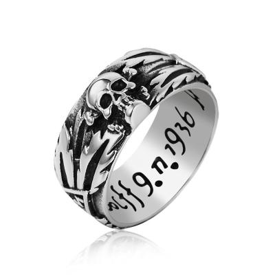 China Tarnish Free New Design Punk Jewelry Stainless Steel Mens Vintage Carved Skull Cross Couple Ring Gift for sale