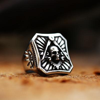 China Wholesale Punk Free Masonic Engraved Ring Silver Vintage Stainless Steel Skull Jewelry For Men Tarnish Free for sale