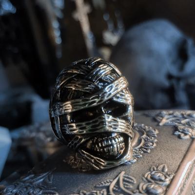 China Tarnish New Design Vintage Skull Ring Mens Ancient Egypt Punk Bossy Jewelry Ring for sale