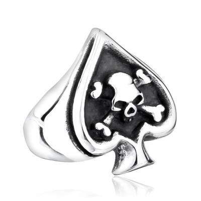 China Tarnish Gothic Skull Men's Ace of Spades Stainless Steel Tribe Biker Free Wholesale Vintage Skull Rings for sale