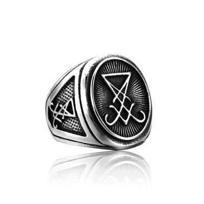 China Tarnish Ring Jewelry Gift Of Lucifer Satan Signet Rings Punk Stainless Steel Free Gothic Mens Vintage for sale