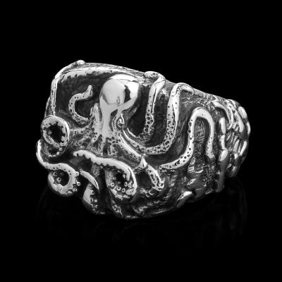 China Prevent Allergy Unique Antique Design Kraken Octopus Style Ring 925 Sterling Silver Thick Mens Punk Rings for sale