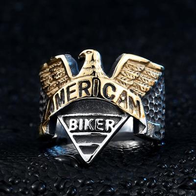 China Vintage cyclist design animal ring tarnish free men's style eagle punk bird personality stainless steel jewelry for sale