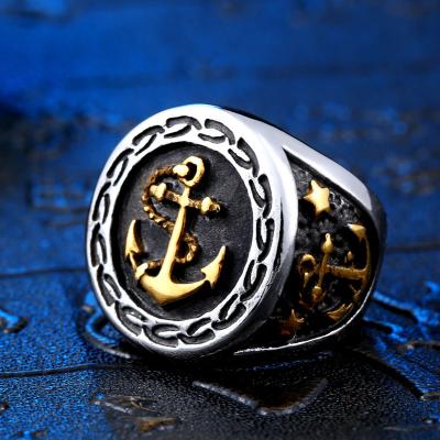 China Tarnish Free Vintage Navy Style Jewelry Stainless Steel Pirate Anchor Hot Sale Silver Men's Punk Ring for sale