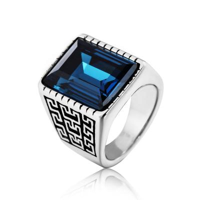 China Custom Wholesale Tarnish Free Wholesale Mens Gemstone Hip Hop Logo Square Design Stainless Steel Biker Ring for sale