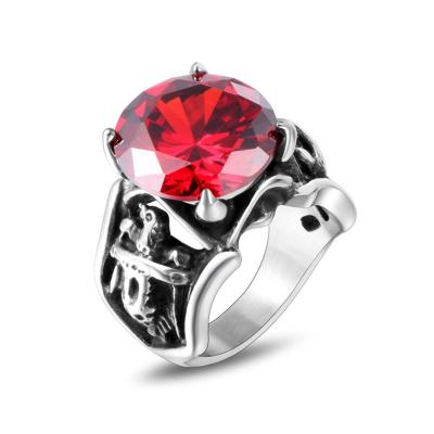 China Tarnish Free Hot Sales Hip Hop Jewelry Vintage Features Viking Red Mens Stainless Steel Stone Rings for sale