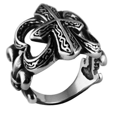 China Tarnish Free Wholesale Cross Gothic Men's New Vintage Personality Stainless Steel Rings Punk Ring for sale