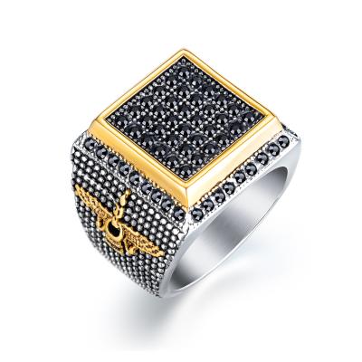 China New personality punk punk style stainless steel silver square pave diamond streetwear men's ring for sale