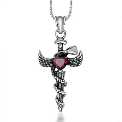 China Hot Sales Lead Free Nickel Free Personalized Vintage Ruby Men's Fashionable Stainless Steel Holy Sword Pendant Necklace for sale