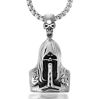 China New Custom Skull Pendant Men's Vintage Punk Necklace Logo Stainless Steel Jewelry Grim Reaper Lead Free Nickel Free for sale