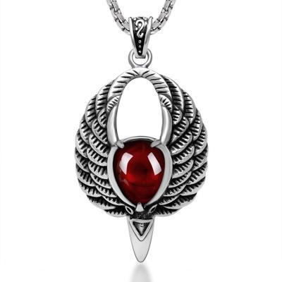 China New Custom Stainless Steel Ruby Feather Vintage Pendant Necklace Trendy Personalized Jewelry Lead Free Nickel Free for sale