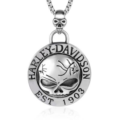 China Vintage Punk Logo Viking Skull Round Pendant Men's Stainless Steel Necklace Jewelry Custom Made Lead Free Nickel Free for sale