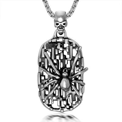 China Wholesale Men's Fashionable Vintage Hollow Skull Spider Shield Pendant Necklace Lead Free Nickel Free Stainless Steel for sale