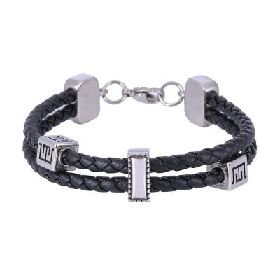 China Vintage Unique Lead Free Nickel Free Mens Bracelet Stainless Steel Hip Hop Design Handmade Leather Bracelet for sale