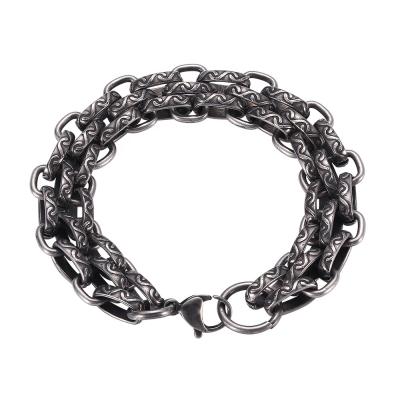 China Hot Sales Lead Free Nickel Free Mens Stainless Steel Bracelet Vintage Punk Black Engraved Chain Link Bracelet for sale