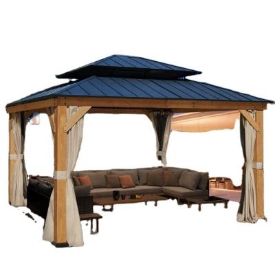 China 2023 Hot Sale Easily Assembled Wooden Gazebo With Roof Cheap Aluminum Outdoor Gazebo Assembly Wooden Gazebo With Aluminum Roof for sale