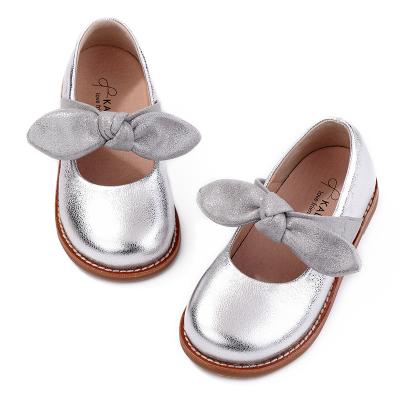 China Round KALUPAO Gold Color Toddler Girls Shoes Outsole Little Girls Flat Rubber Genuine Leather Casual Shoes for sale