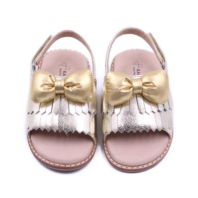 China Latest Fashion Trend Fashion Flat Bottom Princess Gold Hard Bottom Leather Sandals for sale