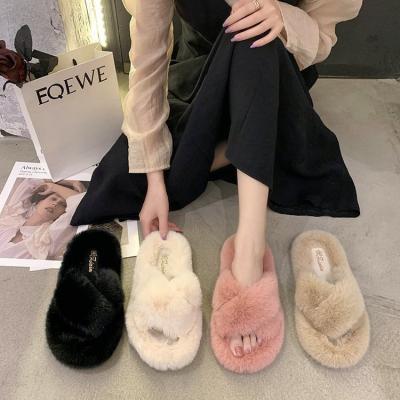 China Pink Fluffy Fuzzy Women Indoor Home Slippers For Plush Faux Winter Fashion Trend Warm Fur Shoes for sale