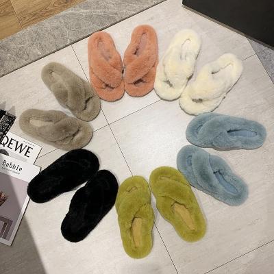 China Pink Fluffy Fuzzy Women Indoor Home Slippers For Plush Faux Winter Fashion Trend Warm Fur Shoes for sale