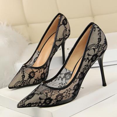 China Wholesale Dropshipping Lace Cloth Perspective Light Weight High Heels Sandals Shoes Pumps Women Shoes for sale