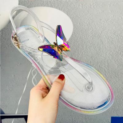 China 2021 Fashion Trend Women's Colorful Butterfly Summer Colorful Jelly Shoes Flat Sandals Beach Sandals for sale