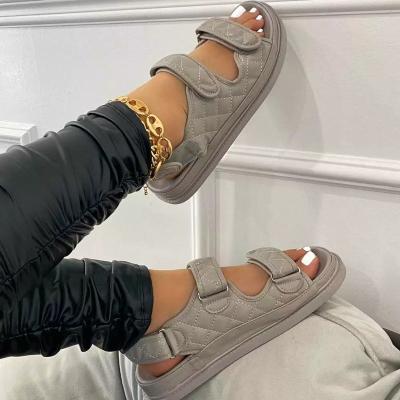 China CUSHIONING Women 2021 New Arrival Dropshipping Double Toe Ankle Strap Flat Sandals Slip On Straps Unique Soft Open Beach Womens for sale