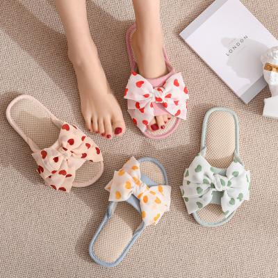 China Fashion Trend Dropshipping Ladies Slippers Bowknot Soft Cute Canvas Slippers Slips Hot Selling Anti-skid Slippers For Women for sale