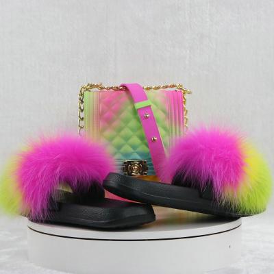 China Fashion Trend Hot Sale Color Shoes Fox Fur Hairy Slide Slippers for Women and Ladies for sale