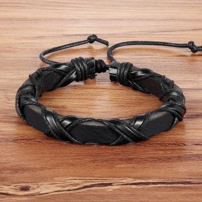 China BOHEMIA High Quality Handcrafted Adjustable Woven Leather Bracelet With Charm Mens Jewelry Custom Made Accessories for sale