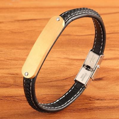 China Casual Woven Leather Men's Bracelet Stainless Steel Simple Black Designer Charm Bangle Jewelry New Casual/Sporty Fashion Best Gifts for sale