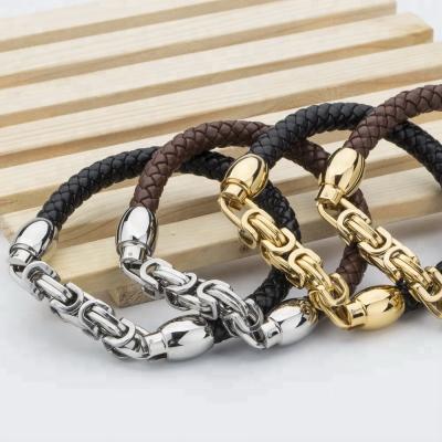 China New Fashion Hyperbole Bracelet Men Stainless Steel Genuine Leather Casual Classic Bracelets Brand Wrap Charm Male Bracelets for sale