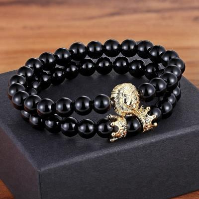 China CLASSIC Natural Matte Agate Stone Lion Crown Yoga Bracelet Hot Sale Couples Bracelets Women Men Girlfriend Gift Charm Strand Beaded Bracelets for sale