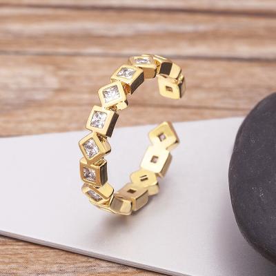 China Trendy Trendy Geometric Crystal Open Cuff Ring for Women Gold Plating Copper Charm Adjustable Jewelry Rings Customization for sale