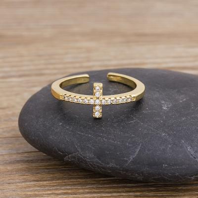 China FASHIONABLE Copper Zircon Hot Selling Crystal Cross Open Rings Cubic Simple Adjustable Rings Jewelry For Wedding Party Gifts Wholesale for sale