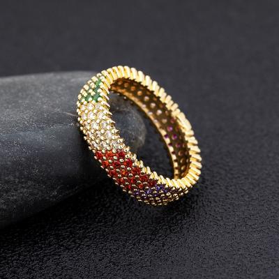 China 2021 TRENDY Ring Rainbow Crystal Engagement Wedding Ring Gold Zircon Fashion Jewelry For Women Customization for sale