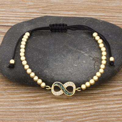 China CLASSIC 18K Gold Plating Bracelet Zircon Lock Number 8 Charm Elastic Copper Elastic Copper Bead Bracelet Single Layer Bracelet for sale