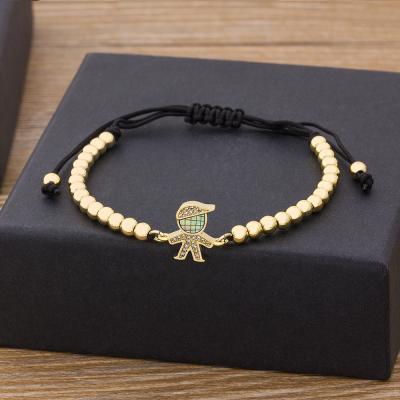 China New Astronaut Pattern Boy Girl Copper Bead Zircon CLASSIC CZ Charm Beaded Bangle Adjustable Bracelet Jewelry Best Gift for sale