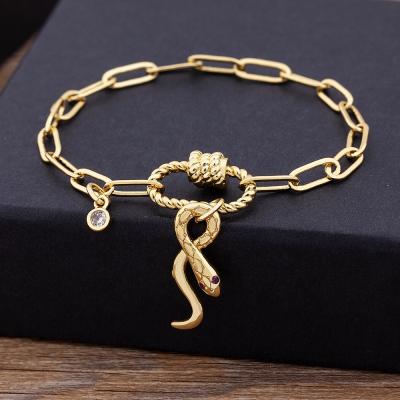 China 2021 TRENDY New Fashion Snake Link Chain Bracelet Copper Gold Plated Designer Charms For DIY Bracelet Women Wedding Jewelry for sale