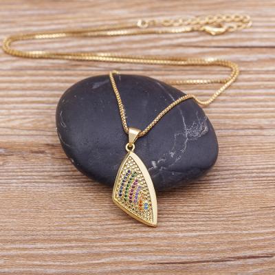 China New Fashion Triangle Shape Necklace Gold Copper Zircon Pendants Jewelry Casual/Sporty Rainbow Diamond Necklaces Friendship Gifts for sale