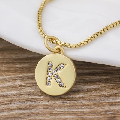 China Trendy Fashion 26 Initial Letter Gold Plated Pendant Necklace For Women Copper Crystal Round Necklace Jewelry Gift Wholesale for sale