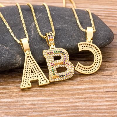 China 2021 New Fashion A-Z 26 Letter Necklace Trendy Luxury Rainbow CZ Initials Letter Pendant Necklace Party Wedding Jewelry Gift for sale