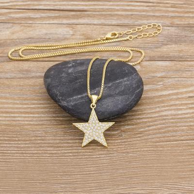 China TRENDY Fashion Simple Crystal Star Chain Necklace For Women Copper Zircon Gold Elegant Charm Pendant Necklaces Wedding Jewelry Gifts for sale