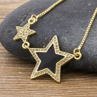 China Hot Selling Gold Color Crystal Star Long Necklace Fashion Womeon Copper Cubic Zircon Jewelry Hot Selling Pendant Necklace Wholesale Customized for sale