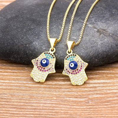 China Dropshipping TRENDY Fashion Pendant Necklace For Women Evil Eye Palm Neck Chain Charm Copper Zircon Jewelry Gift Wholesale for sale