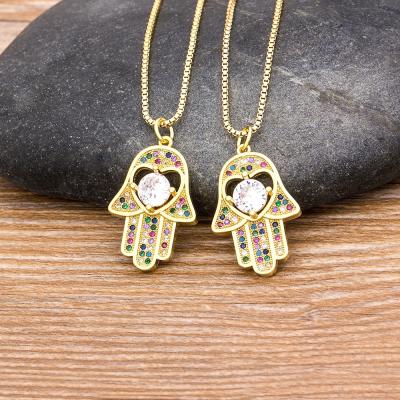 China 2020 TRENDY Dropshipping Hamsa Evil Eye Necklace For Women Palm Colorful Pendant Necklace Party Wedding Dance Jewelry Best for sale