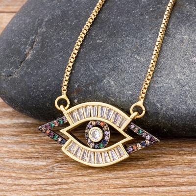 China Luxury FASHIONABLE Rainbow Zircon Evil Eye Necklace For Women Crystal Rhinestone Long Chains Pendant Necklaces Wholesale for sale