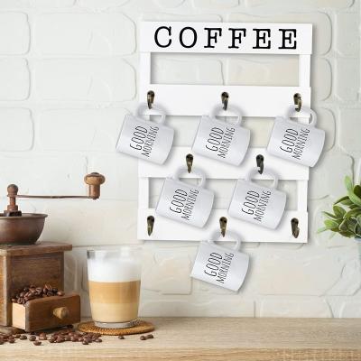 China Wall Mounted Coffee Viable Solid Wood Mug Rack, Country Style Mug Rack with 8 Hooks for sale