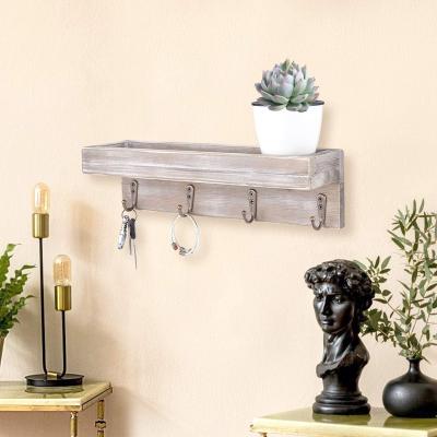 China Sustainable Country Farmhouse Vintage Solid Wood Floating Main Chain Holder With 4 Main Hooks for sale