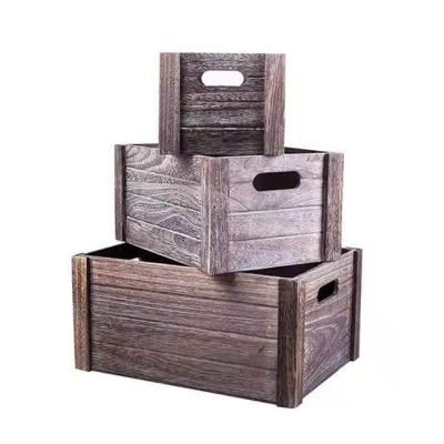 China Europe Design Custom Rustic Home Decor Wooden Box 3 Pieces Handmade Storage Container Fruit Basket for sale